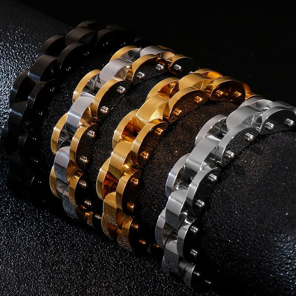 14MM Wide Black Gold Plated 316L Stainless Steel Man Bracelet Men For Women