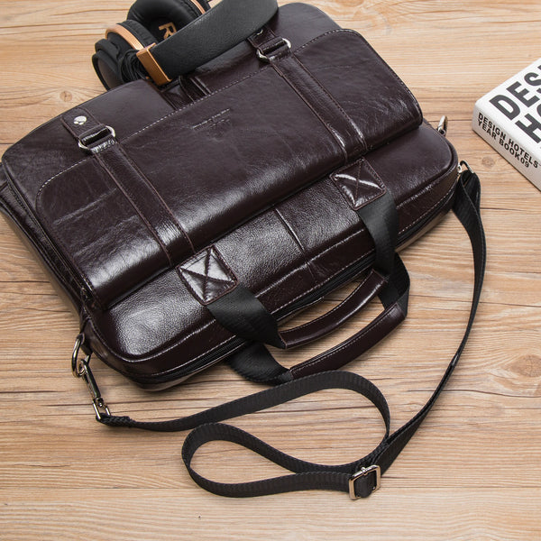 Bolso de piel auténtica vaquera para hombre, bolso de mano de gran capacidad, maletín para portátil de 14 pulgadas