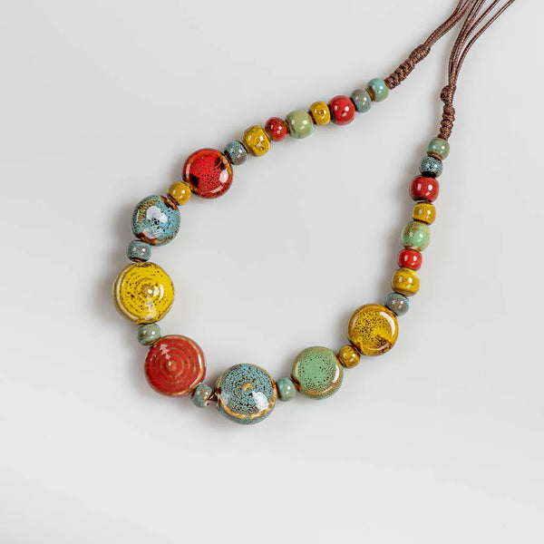 Colorful Distressed Retro Irregular Ceramic Beads Gift Neckalce