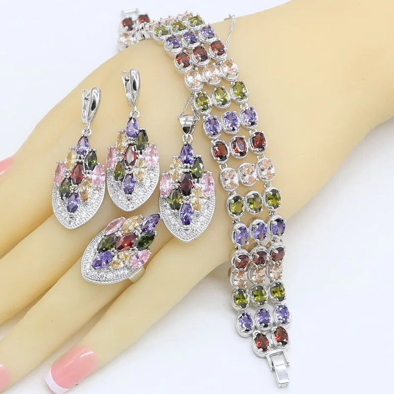 Multicolor  Zircon Silver Color Jewelry Sets for Women