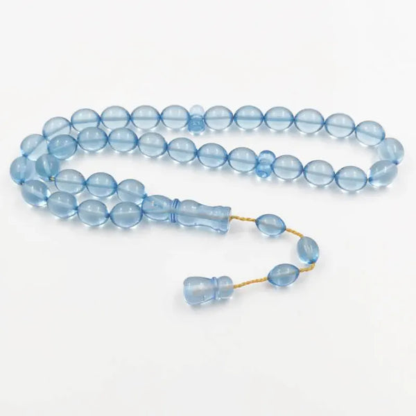 Pulsera musulmana Tasbih de resina azul claro con 33 cuentas. Regalo.