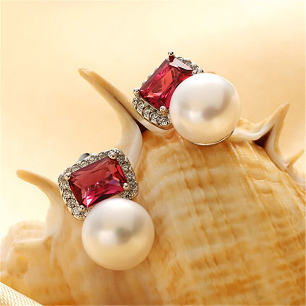 Queen Created Ruby Stud Earrings 925 Sterling Silver Earrings For Women