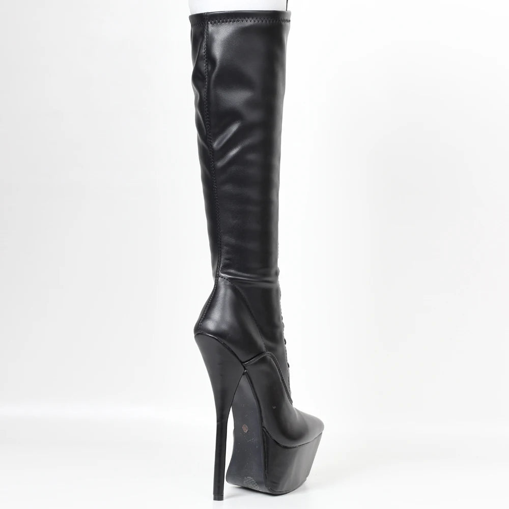 New Style 7" Heel Closed Toe Lace Up Knee-High Boots