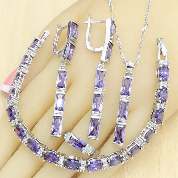 Classic Purple Zirconia Silver Color Jewelry Sets for Women