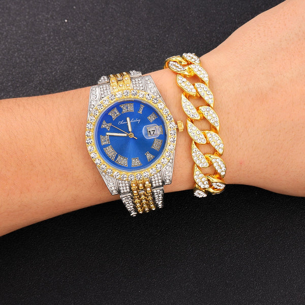 Hip Hop Full Iced Out Mens Watches Luxury Date Quartz Wrist Watches