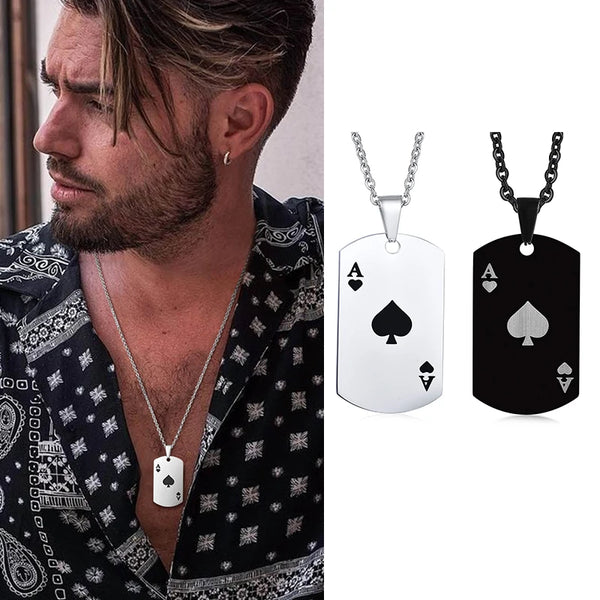 Collar con colgante de acero inoxidable con carta de póker Ace