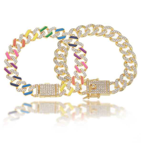 Hip Hop Bracelets for Men Bling Rhinestone Cuban Link Bracelet