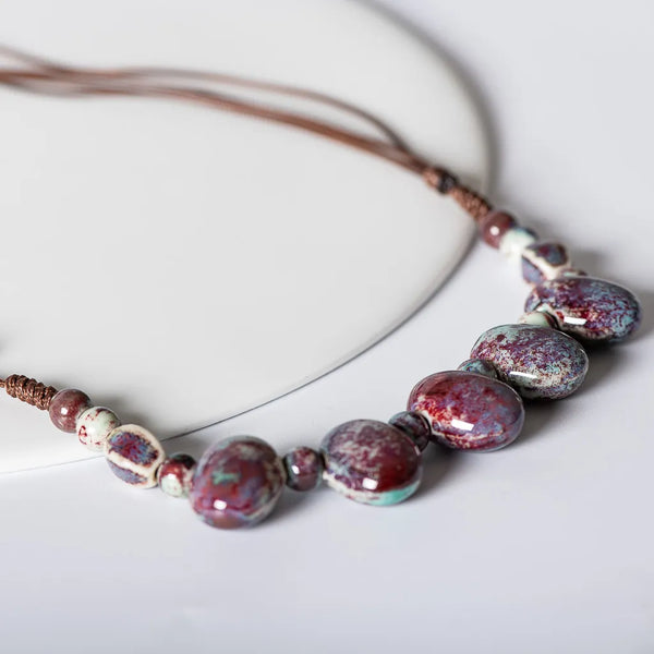 Cobblestone Shape Ceramic bohemia bead necklace Pendant