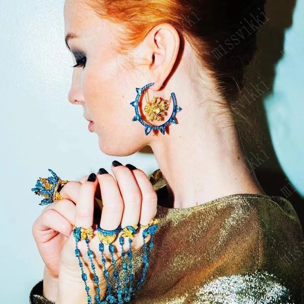 Luxury Moon Stars Earrings Trendy Cubic Zircon Shiny Charm Earrings for women