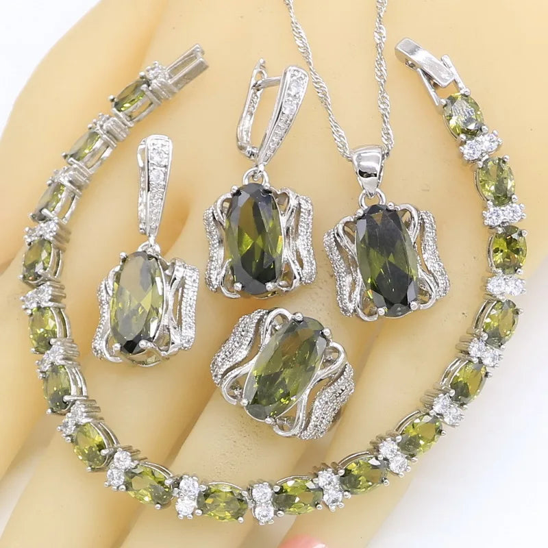 Green Zirconia Dubai Wedding Jewelry Sets For Women