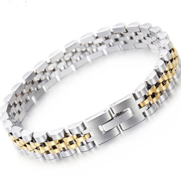 Pulsera de acero inoxidable para hombre, cadena de reloj chapada en oro de 10 mm, pulseras para hombre