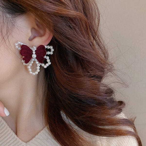 Korean Trendy Velvet Bowknot Drop Earrings For Women