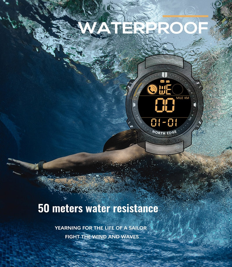 Men Digital Watch Military Waterproof 50M Running Sports Pedometer Stopwatch Watch