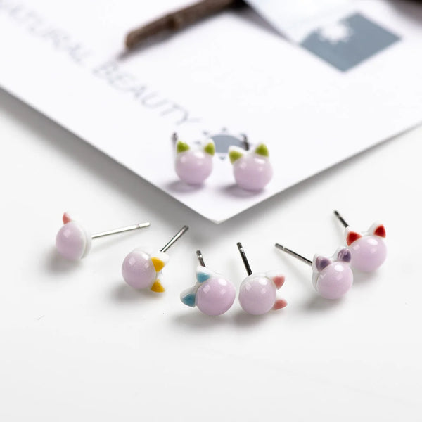 Cute Abstract Kitten Cartoon Animal Ceramic Earrings