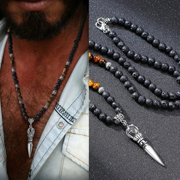 TIBETAN BUDDHIST PHURBA KILAYA THE MAGIC DAGGER WITH TIGER’S EYE LAVA STONE NECKLACE
