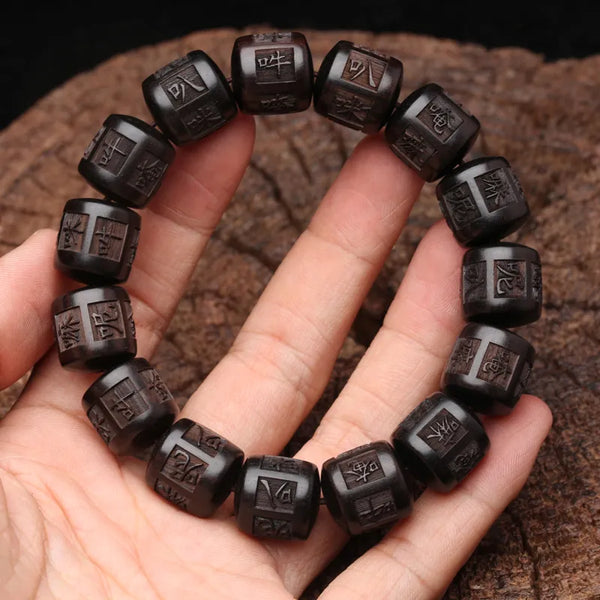 Pulsera de ébano con mantra budista tibetano Daming Mantra Bodhisattva