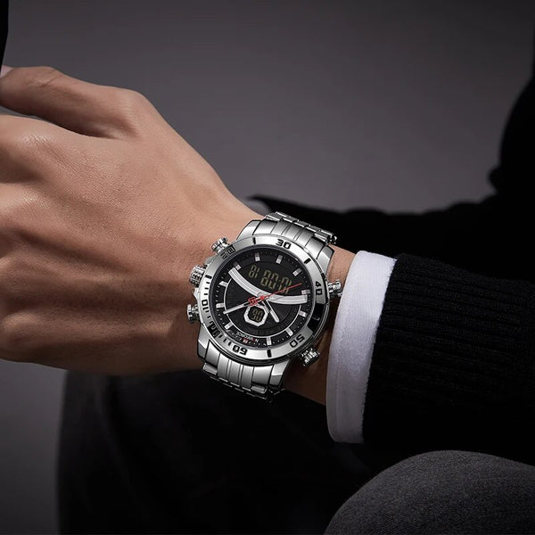 Relojes casuales de moda para hombre, con pantalla digital LED y calendario semanal, de acero inoxidable, resistentes al agua.