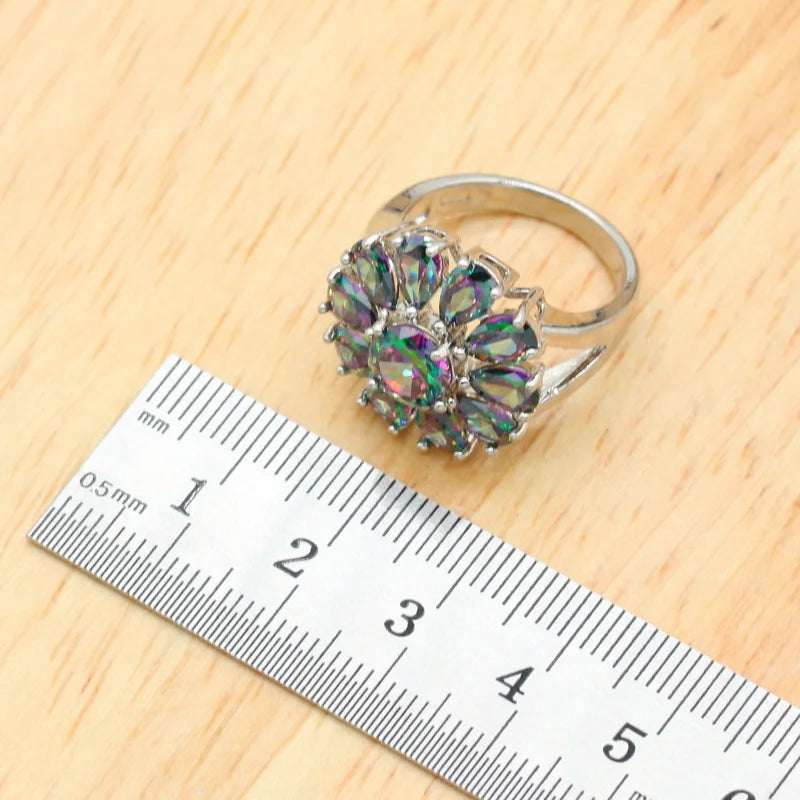 Rainbow Zirconia Silver Color Dubai Bridal Jewelry Sets For Women