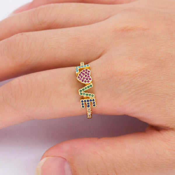 Nuevos anillos de amor románticos de color dorado ajustables para mujeres