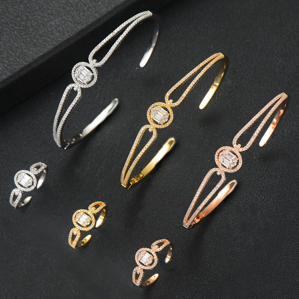 Conjuntos de brazaletes y anillos románticos de lujo de marca de alta calidad para mujer