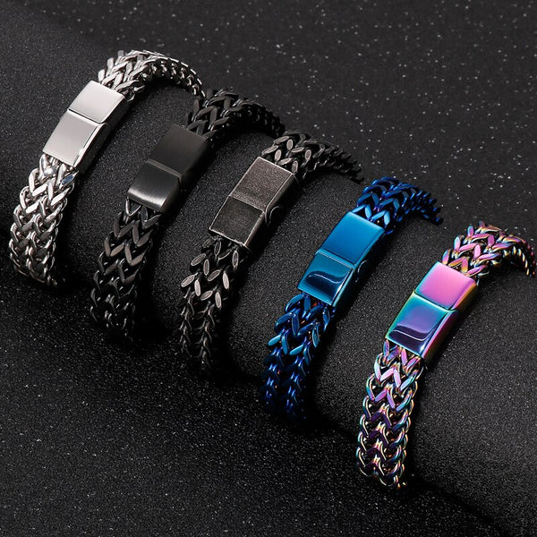 Pulsera de acero inoxidable para hombre, 12 mm de ancho, con cadena y dijes.