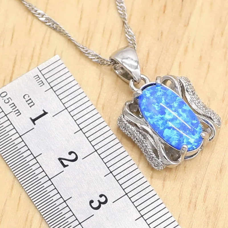 Blue Opal Silver Color Jewelry Sets For Women