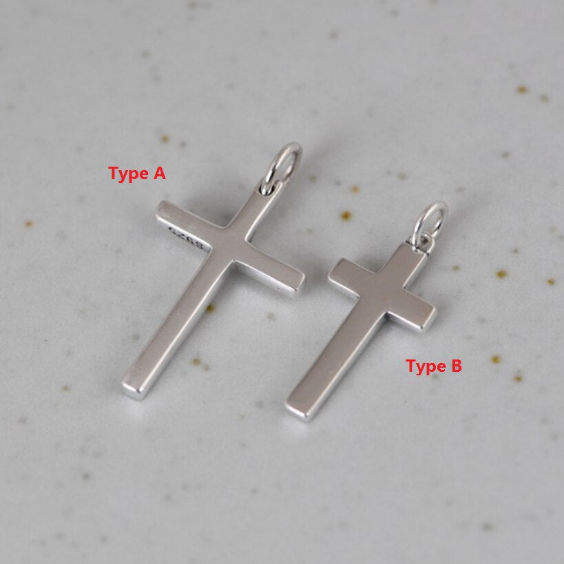 Real Sterling Silver Simple Cross Necklace Pendant for Wome Men