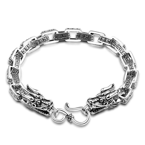 Cadena de eslabones de Buda tallado en plata maciza 925 pura