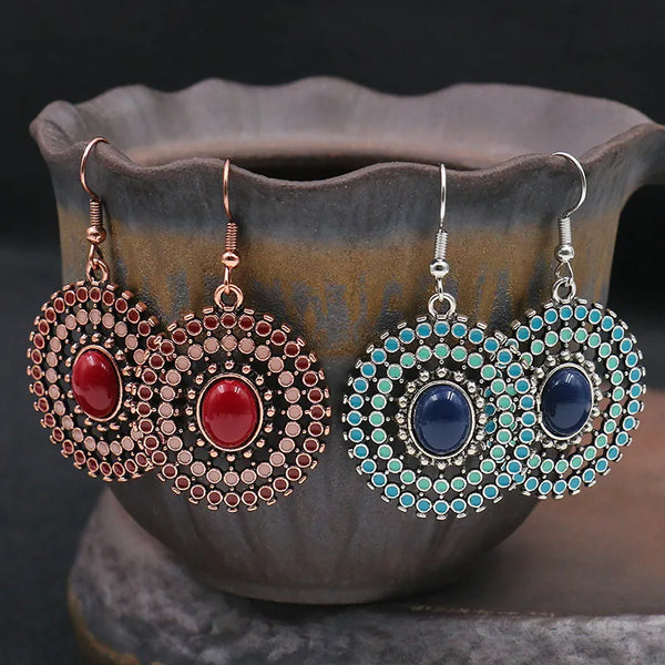 Pendientes colgantes redondos vintage bohemios para mujer