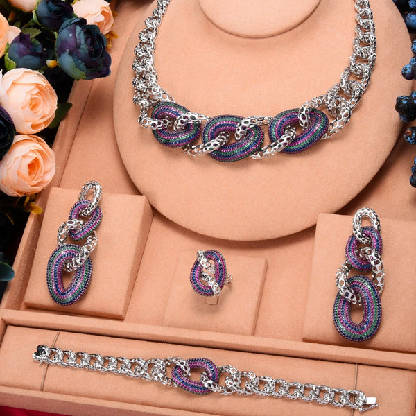 Hip hop Luxury Bridal Necklace Bracelet Earrings Ring Jewelry set For Ladies Women