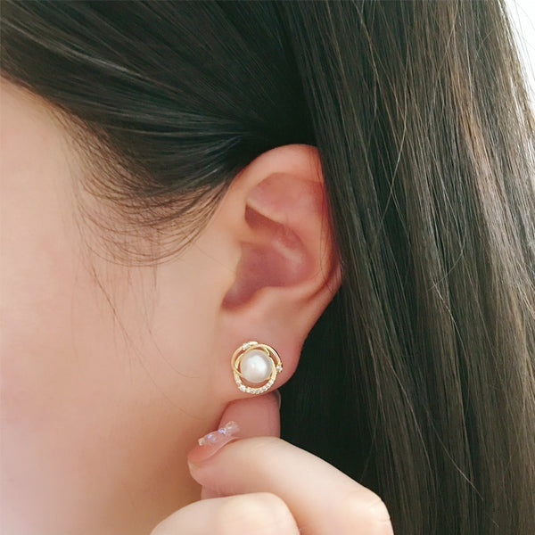 Fine Pearl Earrings Gold Personality Stud Earring 14k Gold Plating For Women