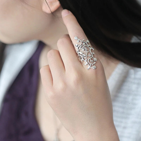 Anillos grandes huecos de moda para mujer, anillo de hojas ajustable