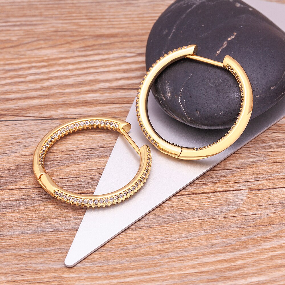 Popular Gold Color Full Zircon Hoop Earrings for Women