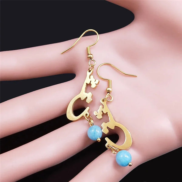 Persian Love Poems Natural Stone Stainless Steel Dangle Earring Drop Earring