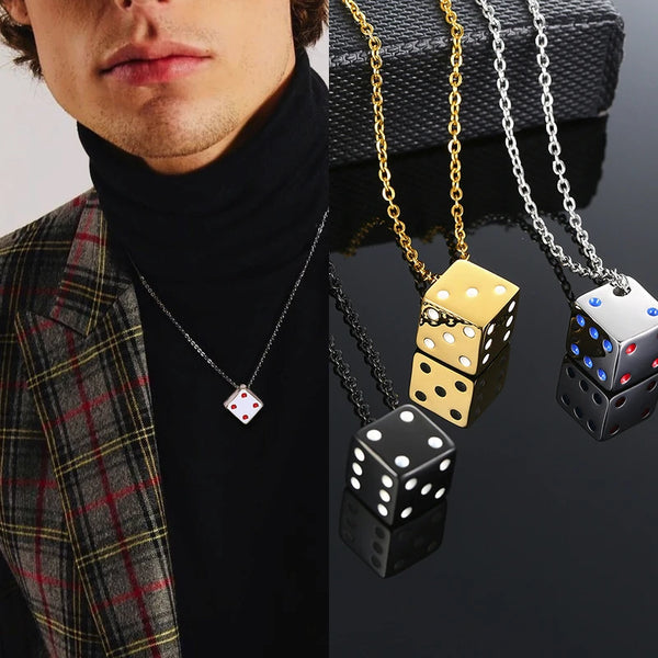 DICE ROLL SILVER COLOR GAMBLERS NECKLACE