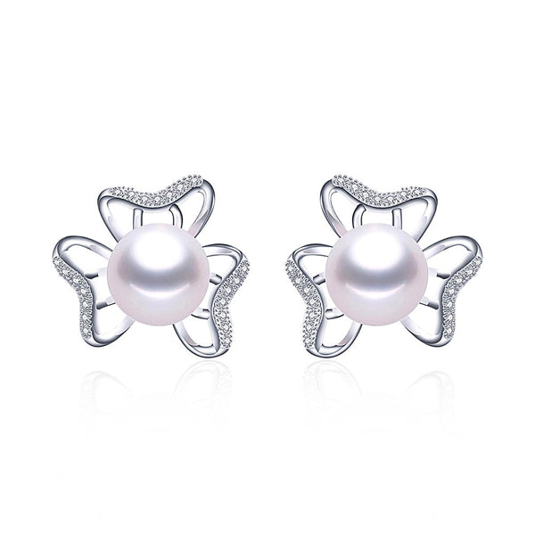 925 Sterling Silver Natural Freshwater Pearl Stud Earrings For Women