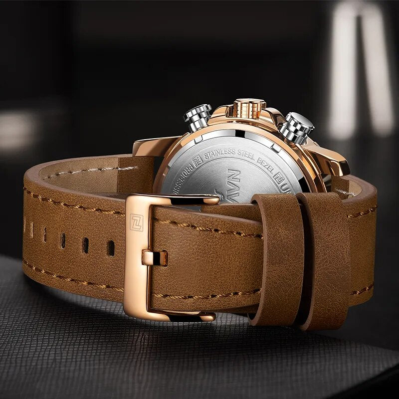 Casual Fashion Watches Mens Luminous Digital Day and Date Display Alarm Leather Waterproof Men Watch