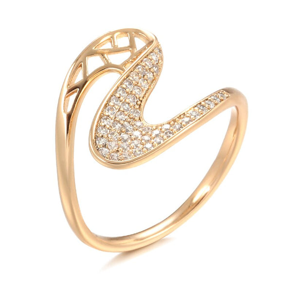 Nuevos anillos de lujo con circonita natural curvada en oro rosa 585 para mujer