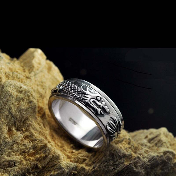 Anillo de plata de ley 925 con dragón chino tallado para hombre