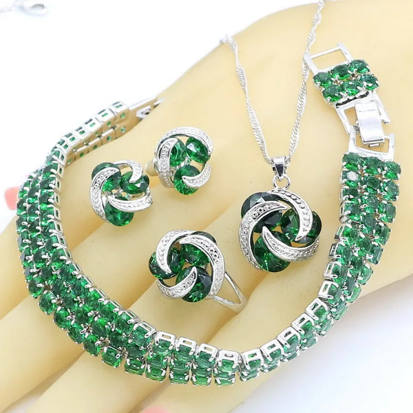 Green Semi-precious Bracelet Necklace Pendant Earrings Ring With Gift Box