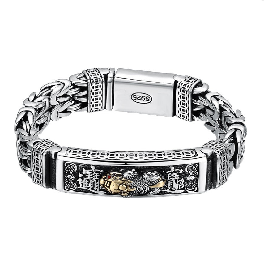 Real Silver Retro Thick Personalized Lucky Pixiu Bracelet Men Man