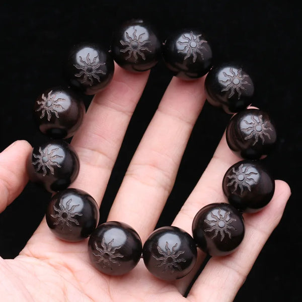 Pulsera de ébano para hombre, clásica, de madera de 20 mm, pulsera de madera negra glamurosa para hombre