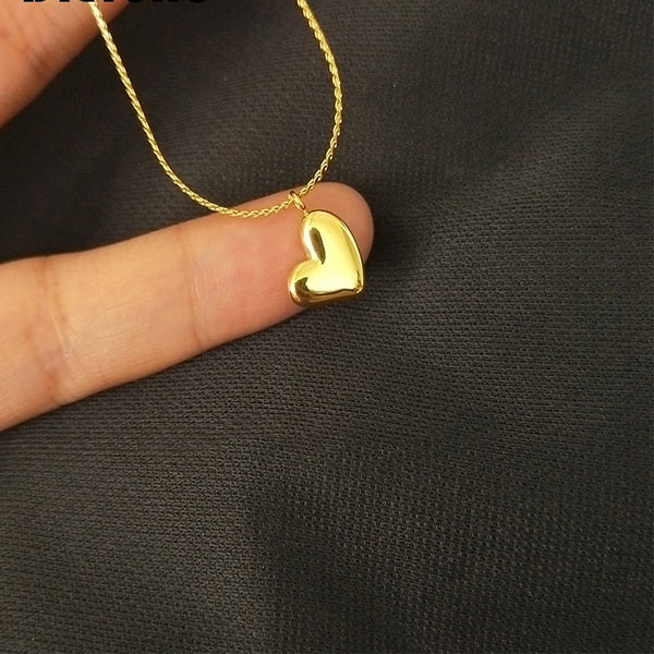 Collar con colgante de corazón de amor de acero inoxidable 316L con temperamento dorado