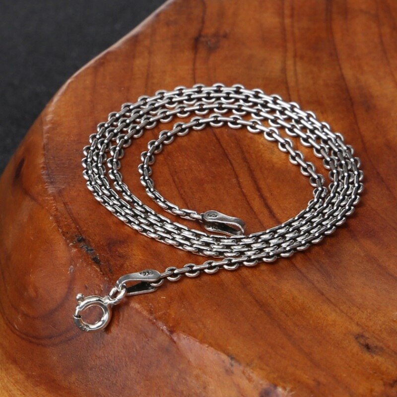 S925 Sterling Silver Vintage Round Buckle Cross Chain Necklace Woman men