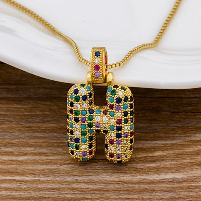 Fashion Luxury 26 Letters CZ Zirconia Pendant Necklace for Women