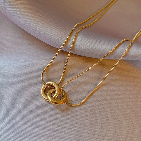 Stainless Steel Double Circle Rings Pendant Necklace For Women