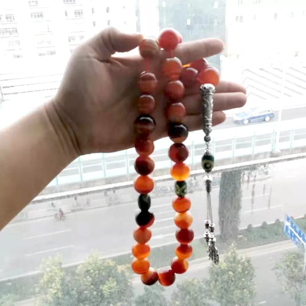 Gran Tasbih de piedra de ágata natural. Rosario de cuentas de oración para hombres. Rosario musulmán. Piedra de cuentas de ágata de ojo verde. Misbaha.