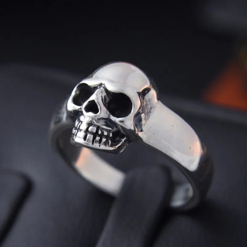 Real 925 Sterling Silver Punk Skull Ring Men Vintage Rings For Men Women