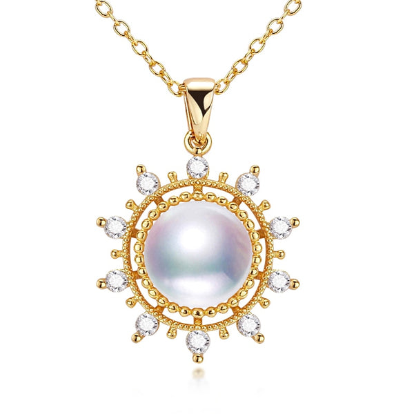Delicado collar de perlas redondas de agua dulce con baño de oro de 14 quilates para mujer.
