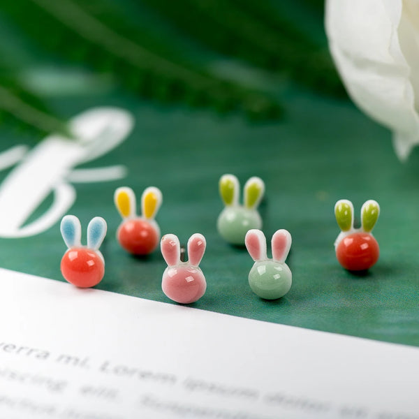 Cute Bunny Multicolor Ceramic Earrings